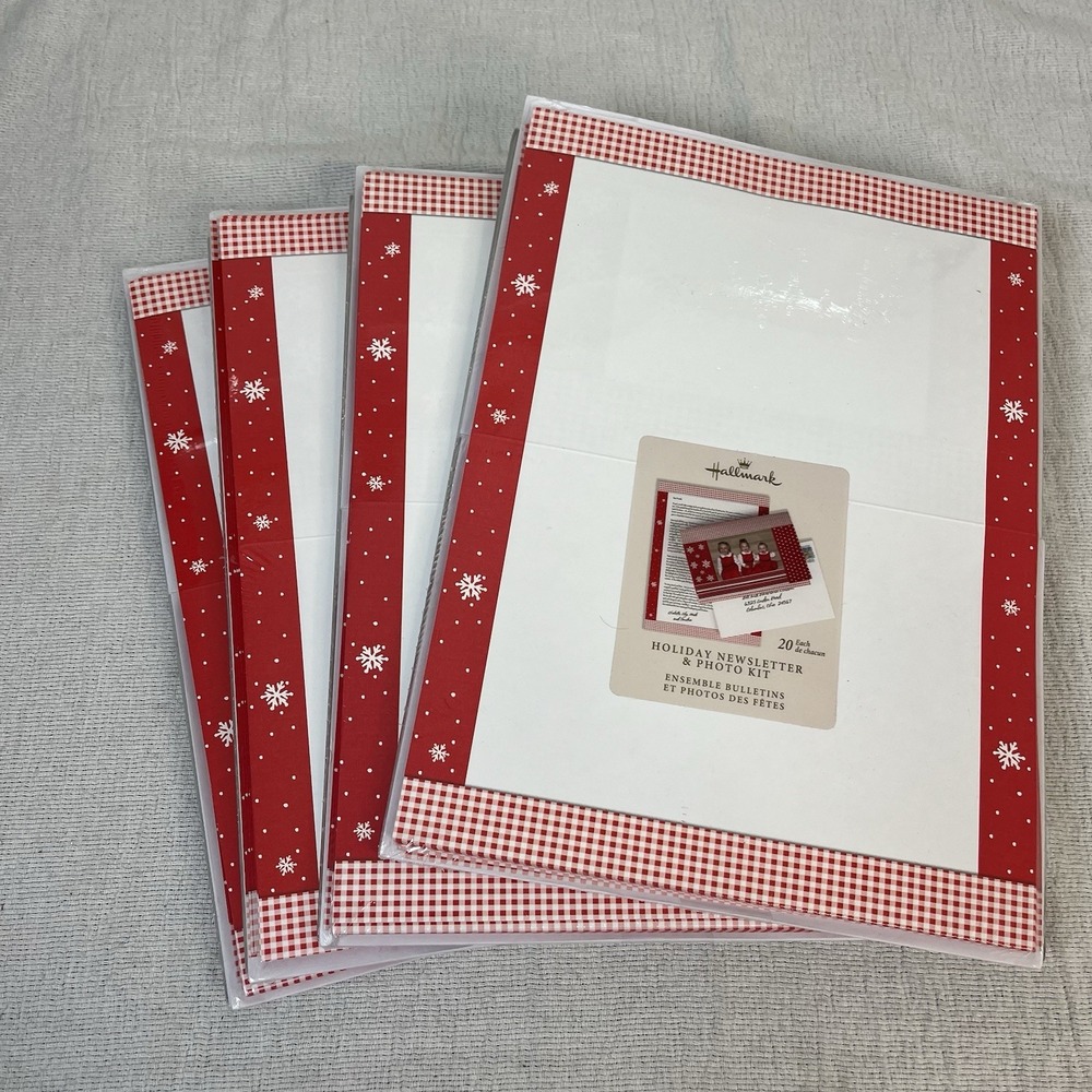 Hallmark Holiday Newsletter Photo Kit 80ct Red Gingham Snowflake Stationery NOS